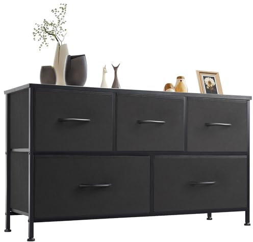 Sweetcrispy Kommode für Schlafzimmer, breite Schublade Kommode Organizer Storage Drawers Fabric Storage mit 5 Schubladen, kleine Kommode, TV Stand für Schlafzimmer, Schrank, Wohnzimmer, Kinderzimmer