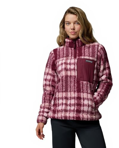 Columbia Women's West Bend 1/4 Zip 2, Fleece Pull Over, Rich Wine Herringplaid, S