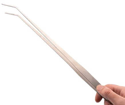 NatureHolic Scaping Tweezers Curved Silver | 48 cm Aquarium Pflanzenpinzette | Extra Lange Gebogene Edelstahl Pinzette | Präzises Aquascaping Werkzeug | Riffelung für sicheren Halt | Silber