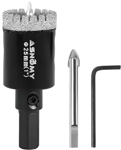 ASNOMY 25mm Broca de Diamante con Broca Piloto Central,Dentada Brocas Coronas de Diamante para porcelanico,Cristal Broca corona Sierra Perforadora para Taladrar Porcelana,Azulejos,Cerámica,Vidrio
