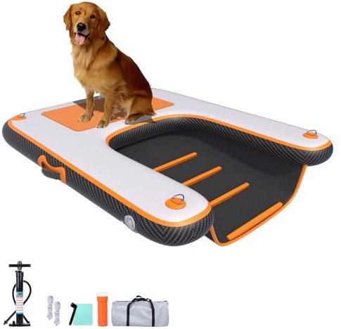HEYLIFE Inflatable Dog Ramp Floating Dock Water Raft Ladder for Pool Up to 220LBS Borange 4ft x 3ft x 4in