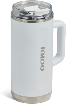 Igloo, 36 oz Tumbler with Handle, Reusable Travel Mug, Stainless Steel Insulated Hydration Cup for Hot & Cold Beverages, White