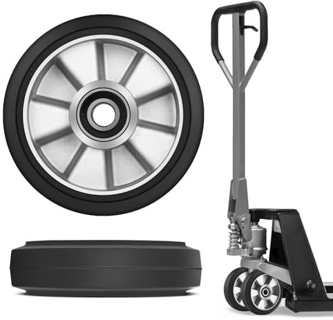 Lot de 2 roulettes en caoutchouc 200 x 50 mm, axe 20 mm avec roulement à billes pour transpalette, charge maximale : 1500 kg