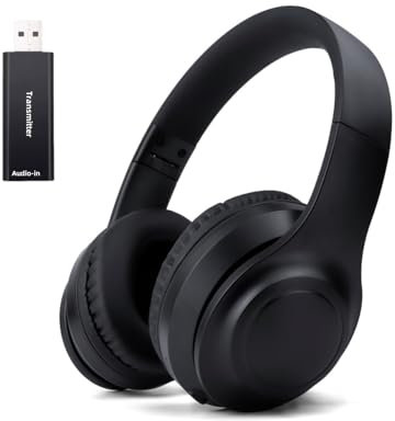Auriculares inalámbricos de TV para personas mayores, auriculares inalámbricos plegables con refrigeración activa de ruido, auriculares de TV con transmisores, Bluetooth 5.3, tiempo de reproducción de