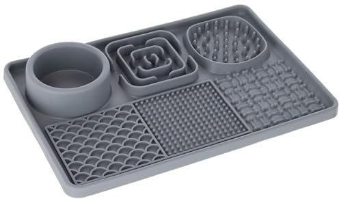 Kerbl Pet Tapis à lécher XL, pour Chiens et Chats, différentes Surfaces, écuelle intégrée, antidérapant, en Silicone, Gris,30x20 cm