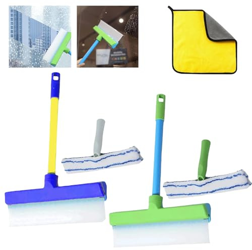 2025 New Alisanda Recyclable Silicone Window Squeegee Kit, Window Cleaning Kit, Glass Cleaning Tools with Silicone Squeegee & Microfiber Scrubber for Shower Glass Mirror Door Car (2Mix)