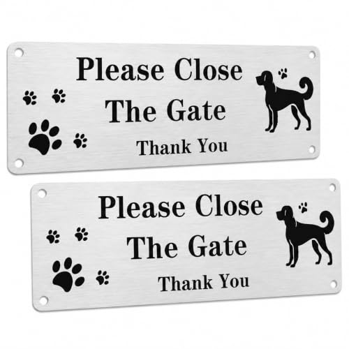 2PCS Please Close The Gate Sign - Metal Aluminium Reflective Gate Sign - Waterproof UV Resistant Rustproof Warning Plaque - Easy Installation with Pre-Drilled Holes - Outdoor Garden Fence Wall Use