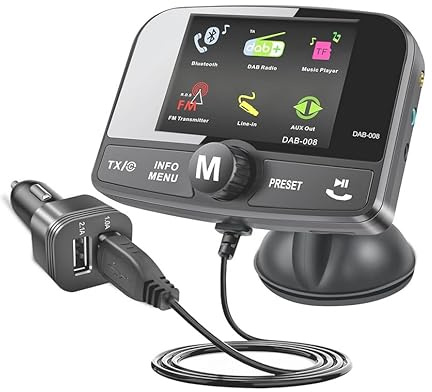 LuxBlue Car DAB/DAB+ Radio Adapter & Bluetooth FM Transmitter, Auto Scan Stations DAB Adapter, 2.4'' Display Car DAB Receiver with Hands-Free +AUX Out +2 USB Charge Port, Support TF Card Music Player