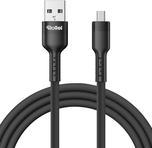 Rollei Mini USB B8 Kabel USB A auf Mini 8 Pin USB 2.0 Ladekabel mit Aluminium Stecker Geflochtenes Nylonkabel 480 Mbps Datenrate Schwarz 1,2 m für Digitalkamera Sony Nikon Fuji Panasonic Konica Casio