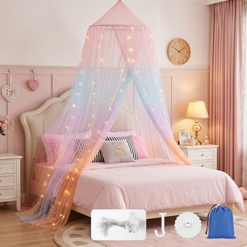Moustiquaire pour lit, Bwaliffury Moustiquaire de lit,Mosquito Net dôme 60X250X1200cm,Crochets, Sacs de Rangement et Lampes,Ciel De Lit Adulte Et Maison Indoor Outdoor,Moustiquaires Voyage