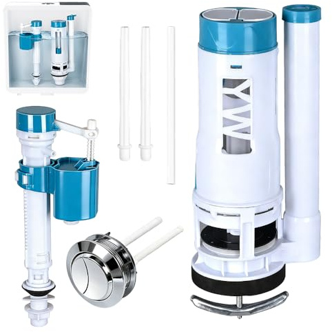 XPJBKC Toilet Flush System Replacement, Toilet Cistern Flush Parts with Dual Flush Valve, Push Button Toilet F-Lush, Adjustable T-oilet Syphon Replacement Kit, Suitable for Tank Depth 20-24cm