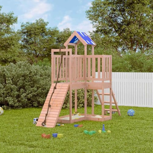 Spielturm Massivholz Douglasie mit Kletterrampe, Leiter, Sandkasten und Dach, wetterfestes Klettergerüst für Kinder im Garten, Stelzenhaus Outdoor Spielgerät für Kleinkind und Baby