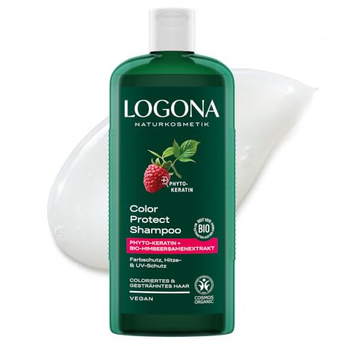 LOGONA Color Protect Shampoo, 250 ml Farbschutz Shampoo, vegan, sulfatfrei | Mit Kerazyme Protect & Bio-Himbeersamenextrakt, für coloriertes Haar, 3-Fach Schutz vor Farbverlust, UV-Strahlung & Hitze