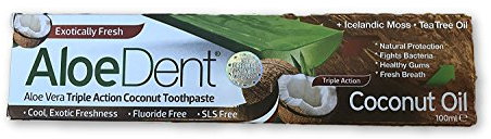 12 X Aloe Dent Aloedent Aloe Vera Triple Action Coconut Toothpaste Fluoride Free Coconut Tea Tree Oil - 100ml