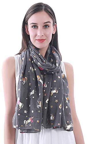 Lina & Lily Damen Schal Hijab Glitzer mit Bunte Einhorn (Dunkelgrau)