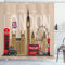 ABAKUHAUS London Duschvorhang, Großbritannien Sehenswürdigkeiten, Stoffliches Gewebe Badezimmerdekorationsset mit Haken, 175 x 200 cm, Tan Rot