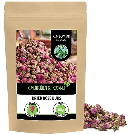 Boccioli di Rosa Essiccati 50g di Alpi Nature, Boccioli di Rosa Interi Essiccati per Tè e Tisana