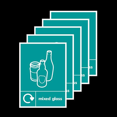 5x Mixed Glass Recycling Bin Rigid Plastic Signs 200x300mm