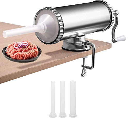 RELAX4LIFE 2,5 kg Wurstfüller manuell, horizontale Wurstmaschine aus Alulegierung, Wurstfüllmaschine inkl. 3 Füllrohre, Wurstpritze mit Tischklemme, Wurstpresse für Metzgerei Küche Restaurant, Silber