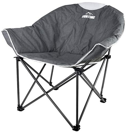 Suntime Sofa Chair, Oversize Padded Moon Leisure Portable Stable Comfortable Folding Chair for Camping, Hiking, Carry Bag (Grey)