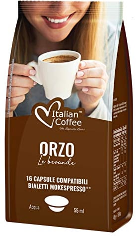 Italian Coffee 96 Capsule Caffè Compatibile con Bialetti Mokespresso (16 unità (Confezione da 6), Orzo)
