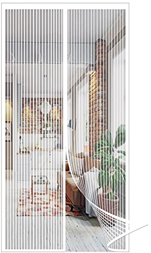 GOUER Mosquito Screen Door, 150x230cm High Density Insect Net Door Auto Closer Magnet, for Kitchen/Bedroom/Air Conditioner Room, White