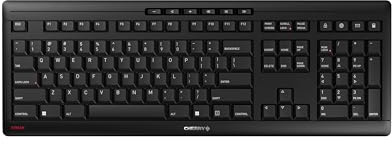 CHERRY STREAM KEYBOARD WIRELESS, Kabellose Tastatur, US-Layout (QWERTY), 2,4 GHz Funk, Leise Tasten, Flaches Design, Batteriebetrieben, Schwarz