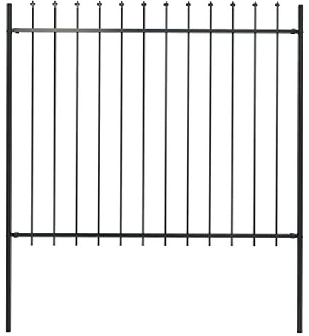 Beetzaun Metall Gartenzaun Zaun mit Pfosten Speerspitzen, Zaunelementen Gartenzäune Dekorative Klein Stahl Zaun Schmuckzaun Stahlzaun Gitterzaun Zaunfeld, 1,7 x 1,5 m Schwarz