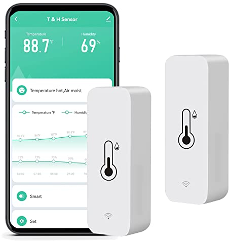 SENCKIT WiFi-Feuchtigkeits- und Temperaturmonitor, intelligentes Hygrometer-Thermometer für Fernüberwachung und Alarm, hochpräzises Innenthermometer mit TUYA-App, kompatibel mit Alexa (2 Stück)
