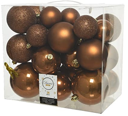 Weihnachtskugeln Kunststoff 6-10cm x 26 Stück Mix Christbaumkugeln Set (Zimt)