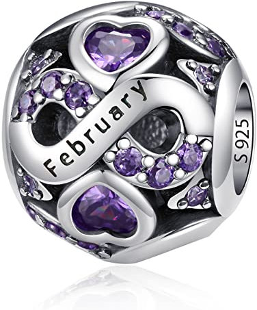 925 Sterling Silber Geburtsstein Charms Anhänger mit 5A Cubic Zirkonia Dangle Beads Charms,Openwork Perlen Liebesherz Anhänger für Pandora Europäische Charme Armband Schmuck