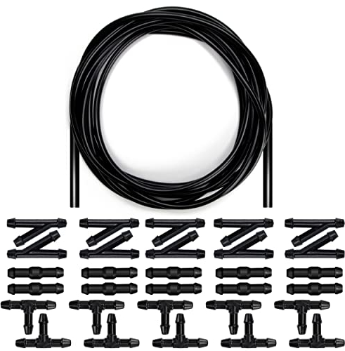 Tubo Tergicristalli Universali 5m Gomma Tubo di Lavaggio per Parabrezza Con Connettori per Tubi da 30 Pezzi per Collegare la Pompa Acqua Auto e Ugelli