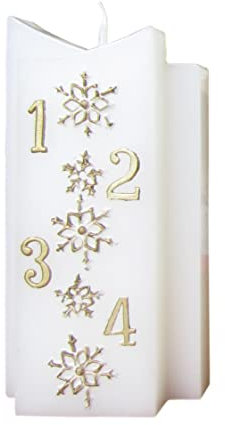 Meissner-Handel - Auswahl - Weihnachtskerze/Adventskerze/Adventskalender 16 x 8 x 4 cm weiß Gold (1608070) - jeden Advent EIN Stückchen abbrennen - Auswahl Motiv