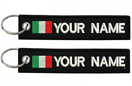 2 Pezzi Portachiavi ricamato personalizzato Testo personalizzato con bandiera italianaL8
