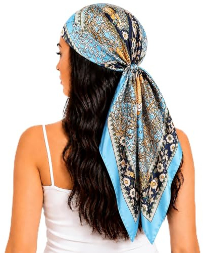 FAIRYGATE Silk Scarf Women Head Scarfs Bandanas Satin Square Scarves Neck Wrap Ladies Floral Accessories A2124