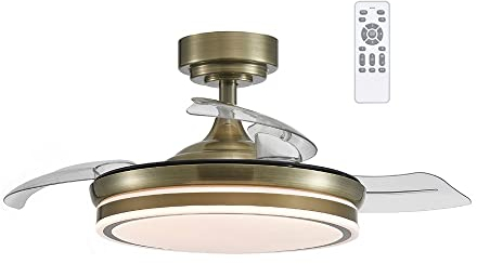 wonderlamp - Ventilador Techo LED con Aspas Retráctiles Perla Mini, Motor DC Silencioso, 3 CCT Regulable 35W, Cuero