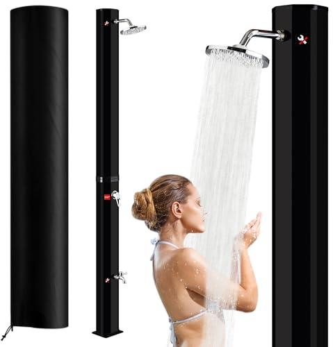 SUBTLETY Solardusche 35 Liter Solar Gartendusche System mit um 180° Drehbarem Duschkopf und Fußdusche Aussendusche Duschsäule Wassertemperatur bis 60℃ für Garten Camping Schwimmbädern (Schwarz)