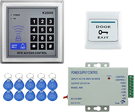 YAVIS 125 KHz RFID autonomo lettore di schede ID di controllo accessi + 110-240 V AC 12 V DC 3 A 36 W Power Supply + prossimità porta ingresso tastierino numerico 10 pulsanti EXIT ciondoli chiave