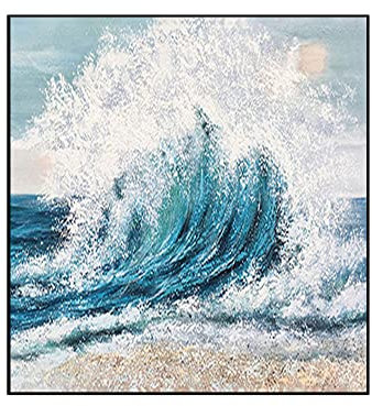 Ölbilder Auf Leinwand Handgemalt - Moderne Abstrakte Kunst Acrylmalerei 100% Handgemalte Blaue Wellen Kunstwerk Extra Große Wandkunst Rahmenlose Coole Gemälde Wohnkultur Für Wohnzimmer,100X100Cm(
