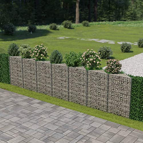 LAPOOH Mur de Gabion Acier galvanisé 450 x 30 x 100 cm,Bordure Pierre,Kit Gabion,Gabion Jardiniere