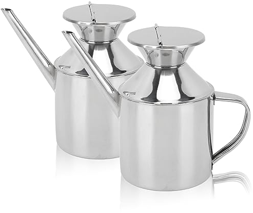 Bewinner Distributeur d'Huile en Acier Inoxydable 450ml, Bidon Polyvalent avec Poignée Ergonomique, Facile à Nettoyer et Portable pour Cuisine, Camping, Barbecue