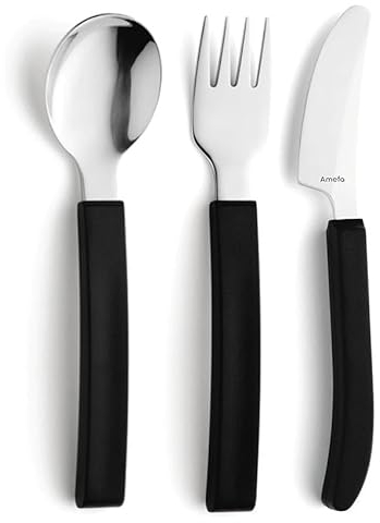 FabaCare Set de couverts pour seniors : couteau, fourchette, cuillère pour droitiers ou gauchers, couverts ergonomiques, couverts spéciaux pour l'arthrite, droit, motricité manuelle limitée