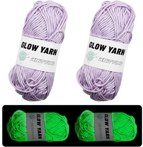 Yalulu 2 Stück Leuchtendes Handstrickgarn, im Dunkeln leuchtendes, Fluoreszierend Polyester Handstricken Leuchtendes Garn, chal, Strickjacke, Strick, Häkelgarn Zum Häkeln Kunsthand (Lila)