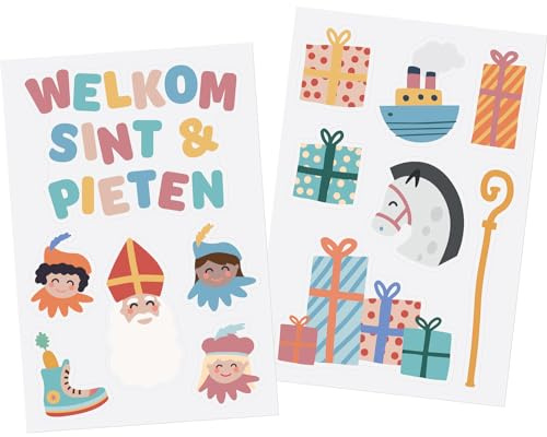 Folat 65715 Sankt Nikolaus Kinder Dekoration - Fensteraufkleber Welkom Sint & Pieten -Sint en Pieten - 13 Stück