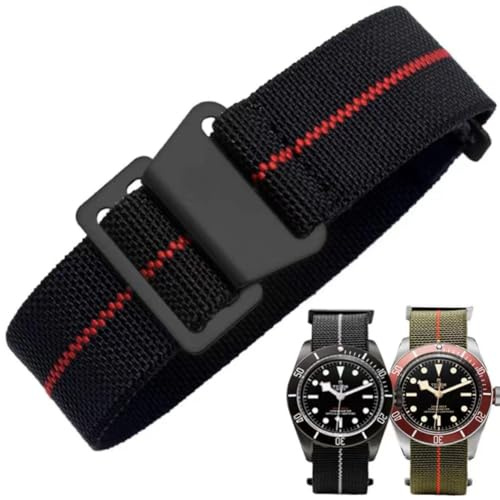 Nylon Elastisches Uhrenarmbänder,Militärisches,Parachute,Ersatz armband aus Stoff,mit Haken, Schnalle, Schwarz/Silber, für Herren und Damen, 10 Farben, 3 Größen 18/20/22 mm