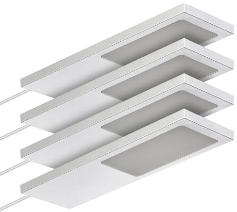 SOTECH 4er Set LED-Möbelleuchte GIULIA II ohne Sensor silbergrau, 4000K neutralweiß inkl. Trafo & Verteiler Unterbauleuchte Schrankleuchte Vitrinenbeleuchtung