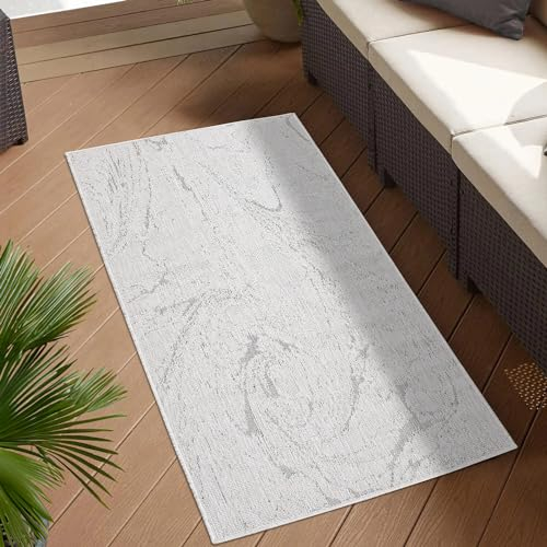 carpet city Outdoor Teppich Wetterfest 80x150 cm - Grau - Wendeteppich, Beidseitiges Meliertes Muster - Balkonteppich Wasserfest Outdoor - Terrassenteppich