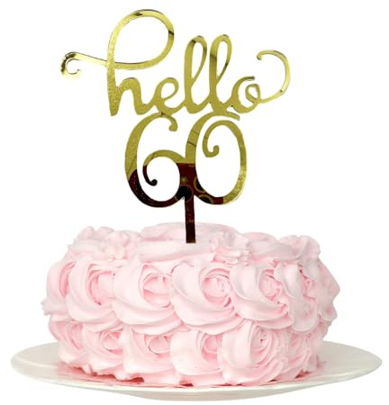 Hello 60 Gold Acrylic Cake Toppers - Sixty 60th Birthday Decorations (60)