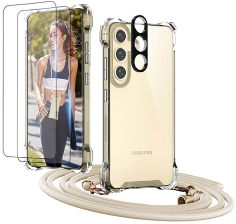 GUtttGU Handykette für Galaxy S23 Hülle mit Band mit 2 Displaychutz Panzerglas 2 Kameraschutz Transparent Schutzhülle mit Kordel zum Umhängen Handyhülle für Samsung Galaxy S23 Klar