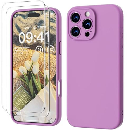 GOODVISH 3 IN 1 for iPhone 16 Pro Max Case 6.9 inch, Upgraded Camera Protection, 2 Pack HD Screen Protector, Liquid Silicone Anti-Scratch Shockproof Gel Rubber Non-Fingerprint Phone Case, New Pink